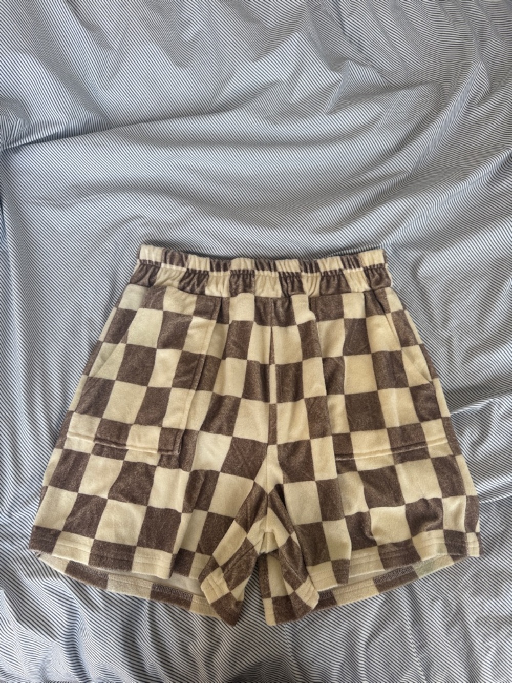 ONA Checkerboard beach Shorts in Brown and Cream